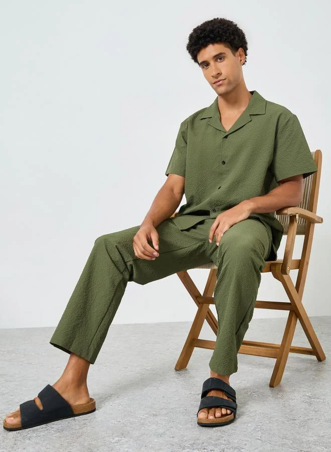 Take Two  Men Textured Olive Green Shirt and Pants Co-Ords for Men | Best Price UAE
